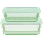 Pyrex® Simply Store® Tinted 4-piece Rectangle Storage Set with Green Plastic Lids