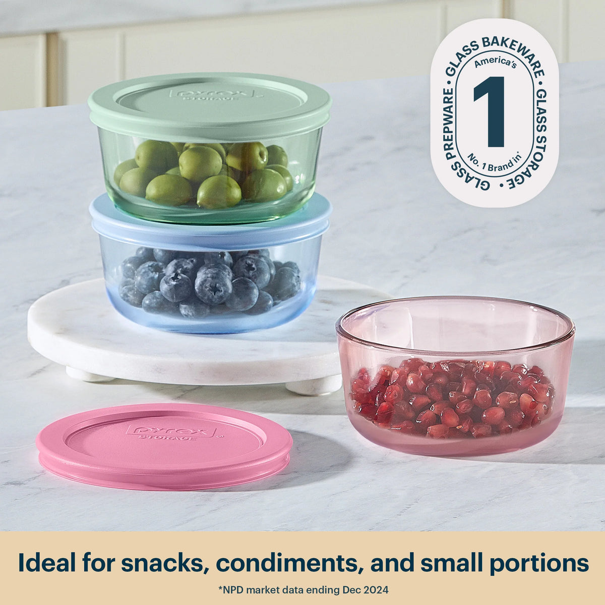 Pyrex® Simply Store® Tinted Glass 2-cup Round Storage Containers, 6-pc Set, Mixed Colors